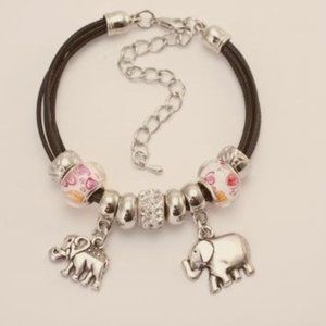 Multi-Strand Bracelet (Black); Silver Charm; Beads